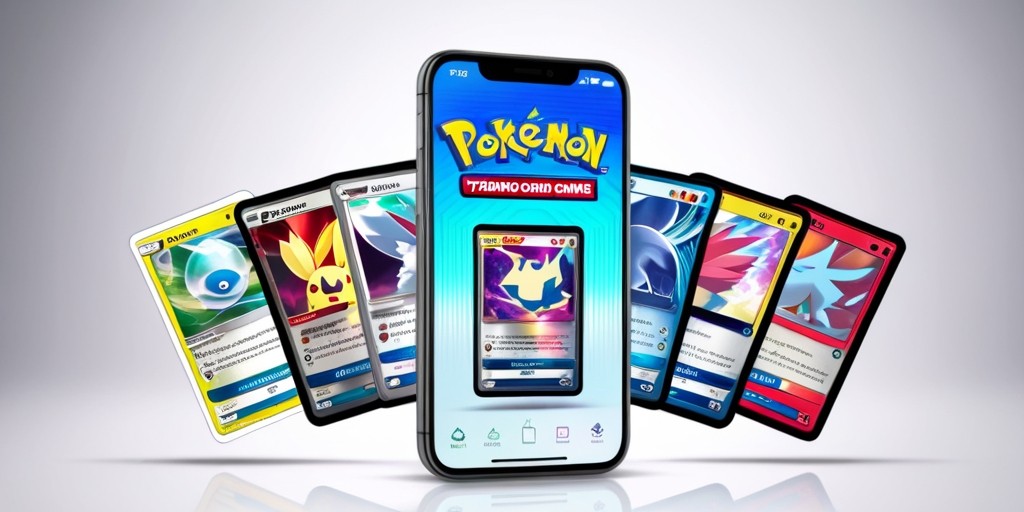 A sleek, modern smartphone displaying the Pokémon Trading Card Game Pocket app, with a vibrant and colorful digital interface featuring various Pokémon characters, cards, and game elements, set against a clean white background, with a subtle gradient effect to evoke a sense of depth and dimensionality, the app's logo prominently displayed at the top of the screen in bold, rounded font with a bright red and blue color scheme, and a navigation bar at the bottom with icons and buttons in a metallic silver finish, showcasing a few cards from the user's digital collection, including a rare holographic card with a shiny, reflective surface, and a few interactive elements such as buttons and sliders that invite the user to explore and engage with the app's features.